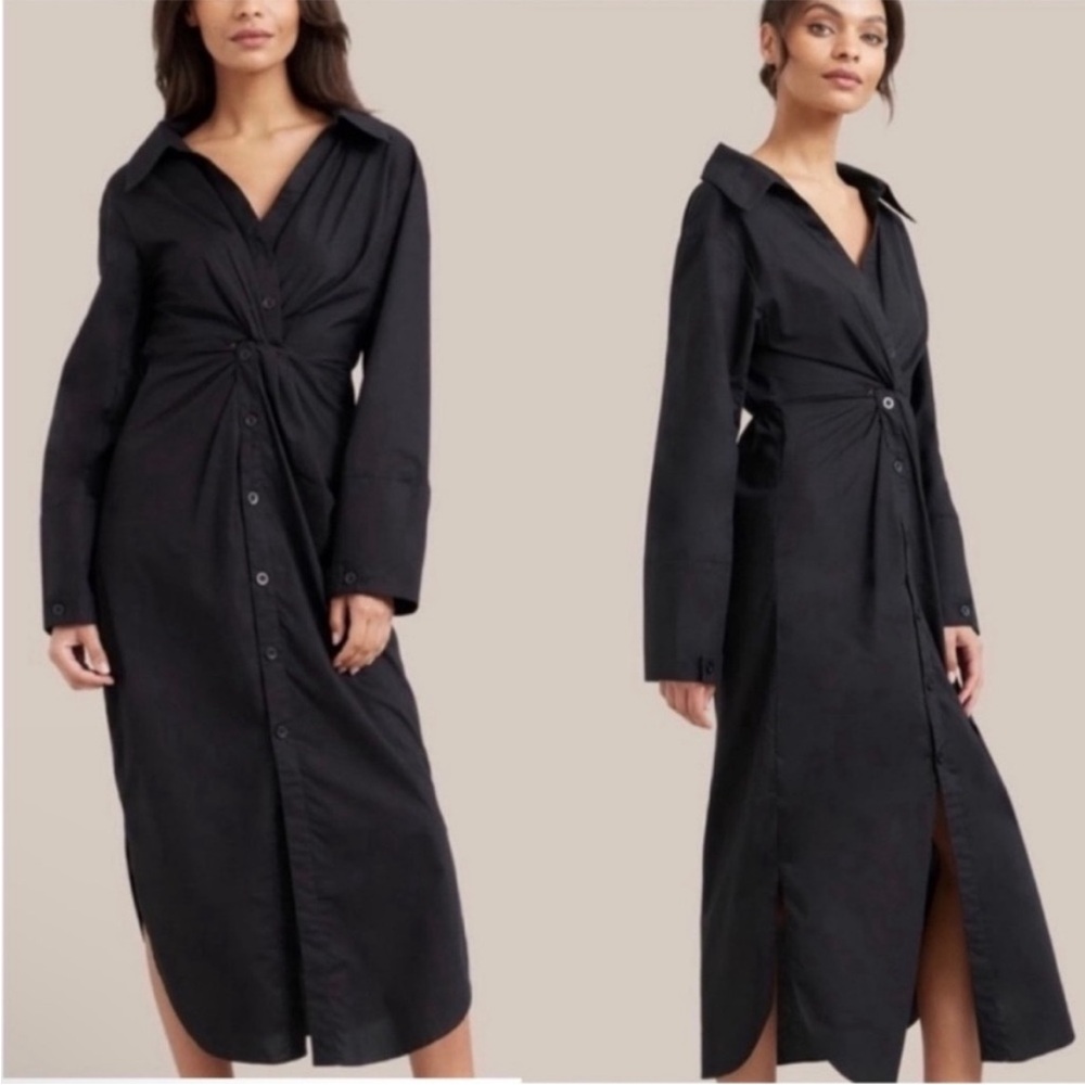 Modern Citizen Taylor black cotton maxi twisted button down dress, size M